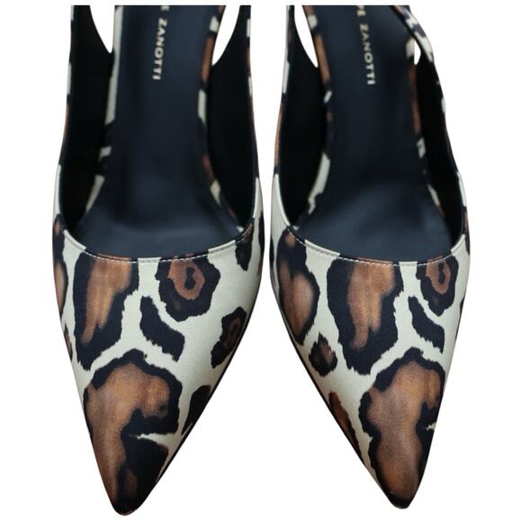 GIUSEPPE ZANOTTI Samia Embellished Leopard Print Satin Slingback Pumps Size 39 - Picture 4 of 15